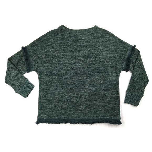 KNOX ROSE Fringed SWEATER Heathered Green French Terry: Oversized XS or Reg M - Picture 4 of 12